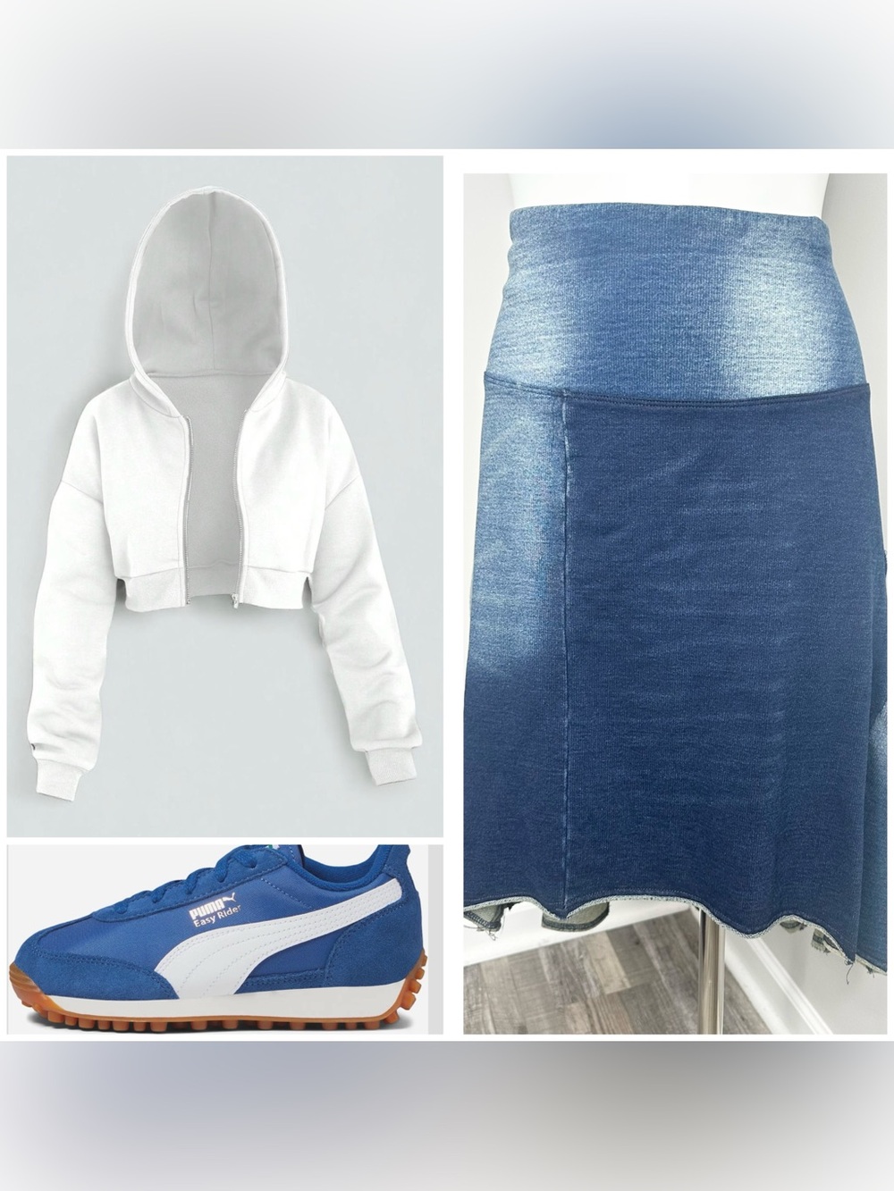Athena Marie knitted denim A-Line Midi Skirt in Deep Blue-medium